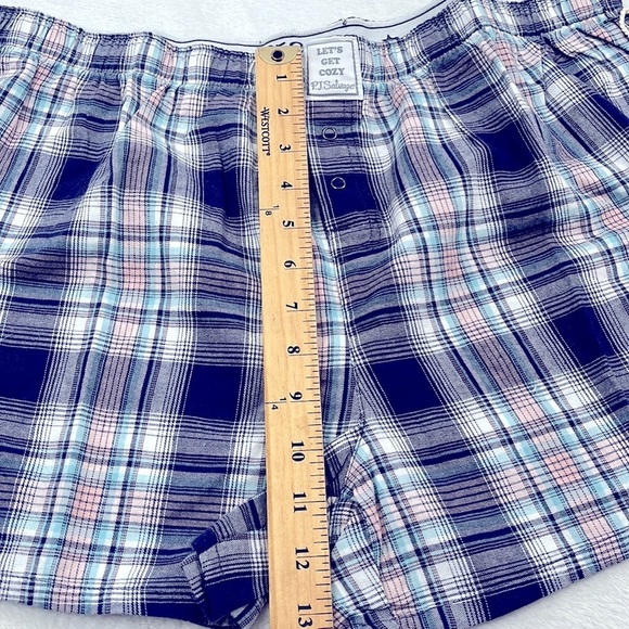 NWT PJ Salvage XL 100% Cotton Blue Pink Plaid Boxer Short Pajama - Picture 3 of 11